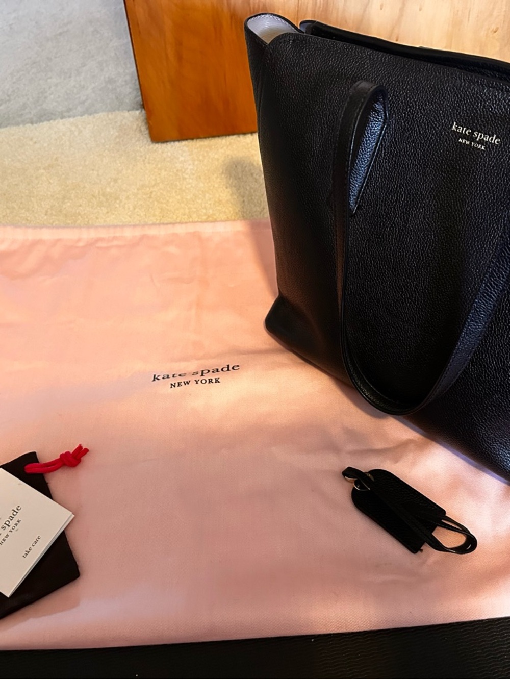 kate spade Black Pebbled Leather Tote with Tote Charm